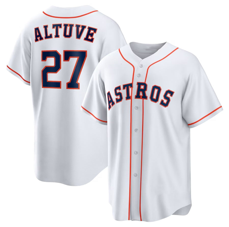 Houston Astros #27 Jose Altuve Home Replica Player Name Jersey - White Stitched Baseball Jersey - Main View