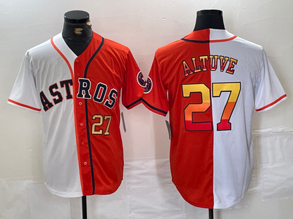 Houston Astros #27 Jose Altuve Number White Orange Split Stitched Baseball Jersey - Main View