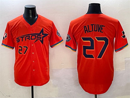 Houston Astros #27 Jose Altuve Orange 2025 City Connect With Texas Patch Limited Stitched Baseball Jersey - Main View