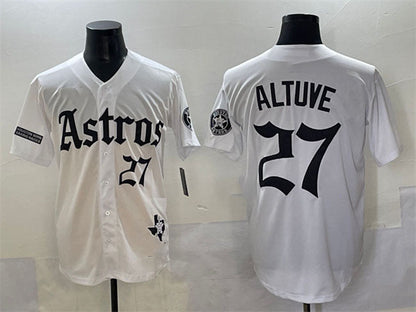 Houston Astros #27 Jose Altuve White Gothic 'Houston Born Barrio Raised' Limited Stitched Baseball Jersey - Main View