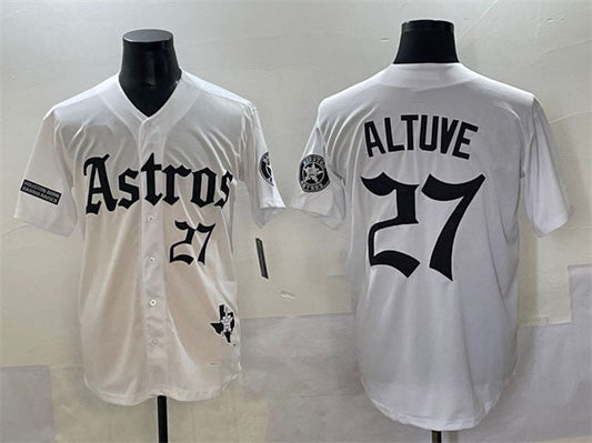 Houston Astros #27 Jose Altuve White Gothic 'Houston Born Barrio Raised' Limited Stitched Baseball Jersey - Main View