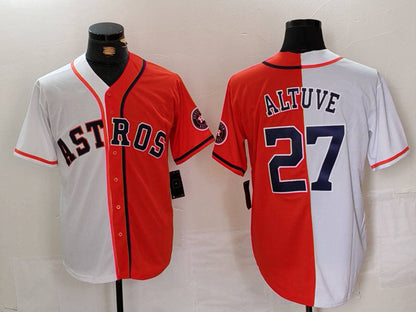 Houston Astros #27 Jose Altuve White Orange Blue Number Split Stitched Baseball Jersey - Main View