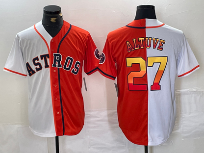 Houston Astros #27 Jose Altuve White Orange Split Stitched Baseball Jersey - Main View