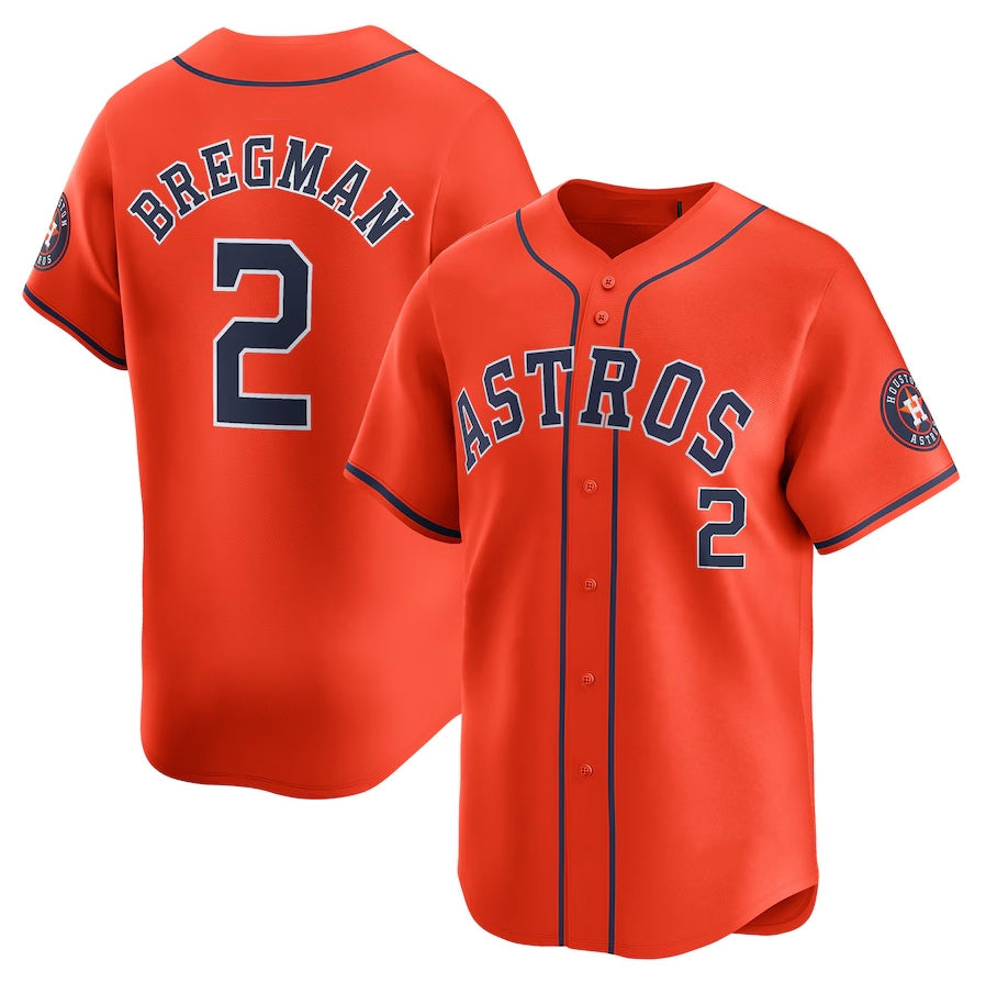 Houston Astros #2 Alex Bregman Alternate Limited Player Jersey – Orange Stitched Baseball Jersey - Main View