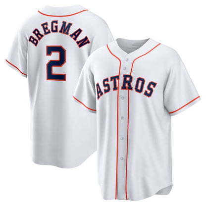 Houston Astros #2 Alex Bregman Home Replica Player Name Jersey - White Stitched Baseball Jersey - Main View