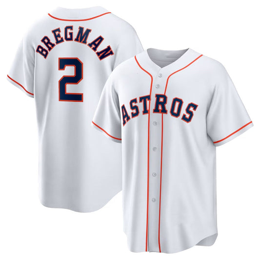 Houston Astros #2 Alex Bregman Home Replica Player Name Jersey - White Stitched Baseball Jersey - Main View