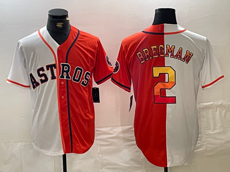 Houston Astros #2 Alex Bregman White Orange Split Stitched Baseball Jersey - Main View