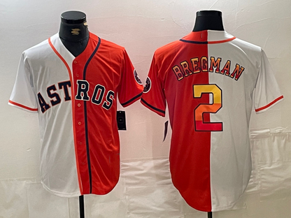 Houston Astros #2 Alex Bregman White Orange Split Stitched Baseball Jersey - Main View