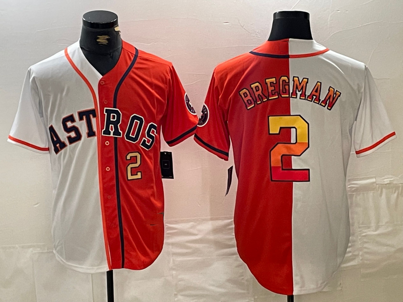 Houston Astros #2 Alex Bregman White Orange Split Stitched Baseball Jerseys - Main View