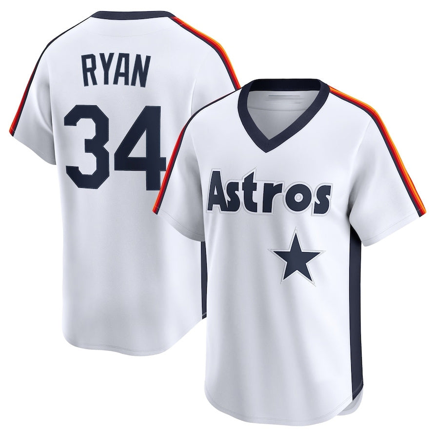 Houston Astros #34 Nolan Ryan Throwback Cooperstown Collection Limited Jersey - White Stitched Baseball Jersey - Main View