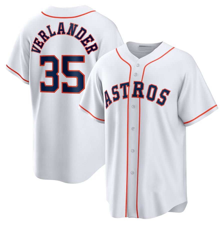 Houston Astros #35 Justin Verlander Home Replica Player Name Jersey - White Stitched Baseball Jersey - Main View