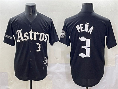 Houston Astros #3 Jeremy Pena Black Gothic 'Houston Born Barrio Raised' Limited Stitched Baseball Jersey - Main View