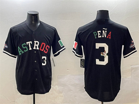 Houston Astros #3 Jeremy Pena Black Mexico With World Serise Champions Patch Cool Base Stitched Baseball Jersey - Main View
