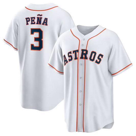 Houston Astros #3 Jeremy Peña Home Replica Jersey - White Stitched Baseball Jersey - Main View