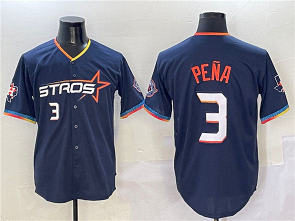 Houston Astros #3 Jeremy Pena Navy 2025 City Connect With Texas Patch Limited Stitched Baseball Jersey - Main View