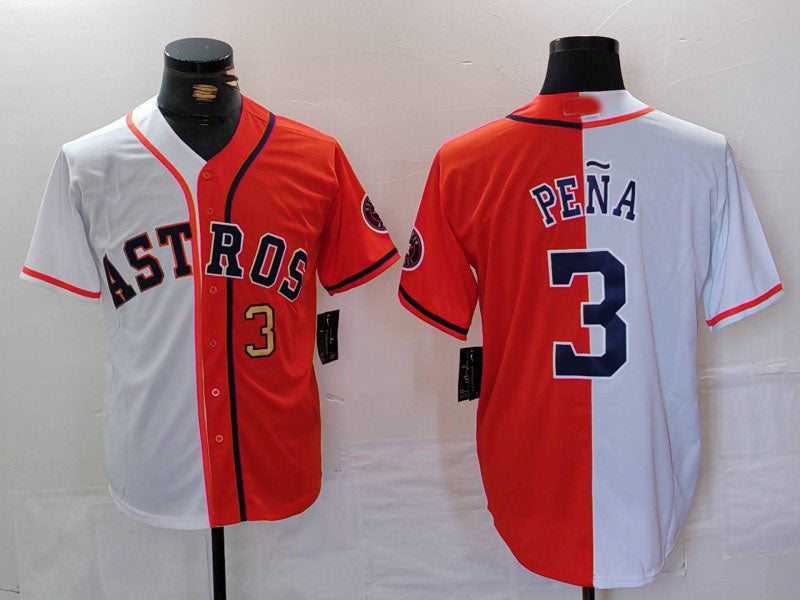 Houston Astros #3 Jeremy Pena Number White Orange Split Stitched Baseball Jersey - Main View