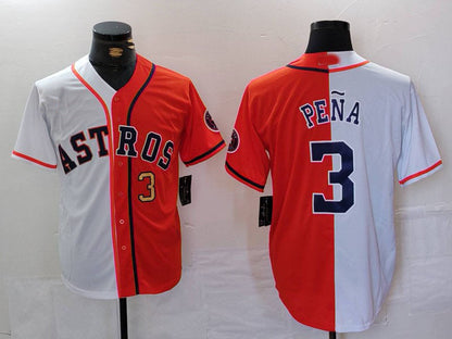 Houston Astros #3 Jeremy Pena Number White Orange Split Stitched Baseball Jersey - Main View