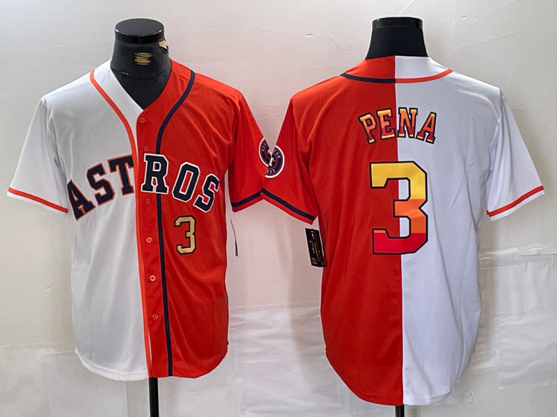 Houston Astros #3 Jeremy Pena Number White Orange Split Stitched Baseball Jersey - Main View
