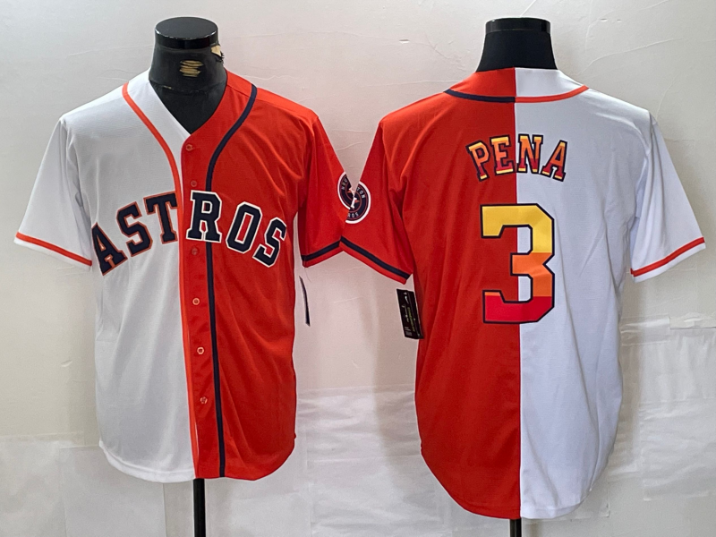 Houston Astros #3 Jeremy Pena White Orange Split Stitched Baseball Jersey - Main View