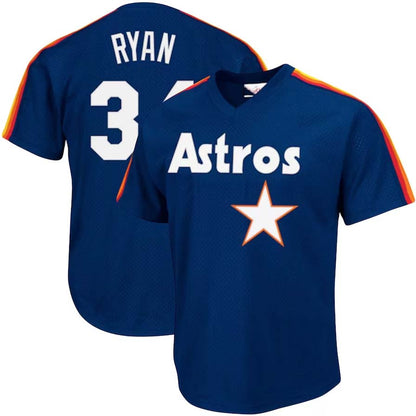 Houston Astros #34 Nolan Ryan Mitchell & Ness Cooperstown Collection Big & Tall Mesh Batting Practice Jersey - Navy Baseball Stitched Jerseys - Main View