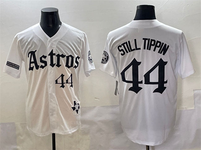 Houston Astros #44 Still Tippin White Gothic 'Houston Born Barrio Raised' Limited Stitched Baseball Jersey - Main View