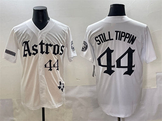Houston Astros #44 Still Tippin White Gothic 'Houston Born Barrio Raised' Limited Stitched Baseball Jersey - Main View