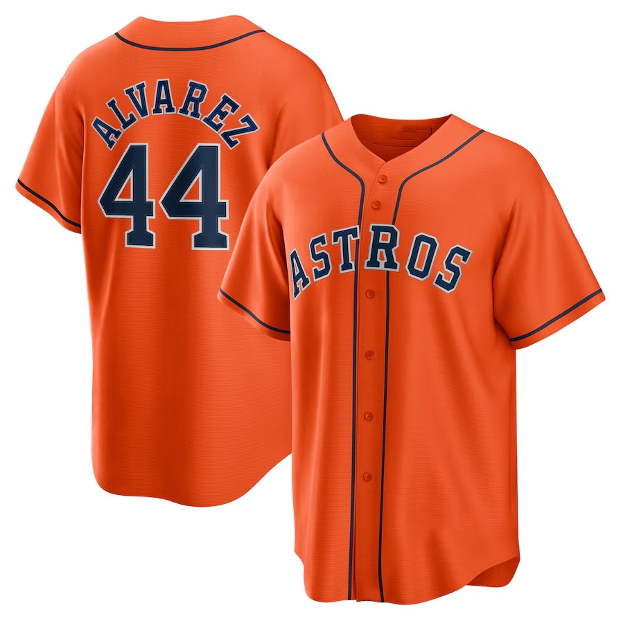Houston Astros #44 Yordan Álvarez Alternate Replica Player Jersey - Orange Stitched Baseball Jersey - Main View