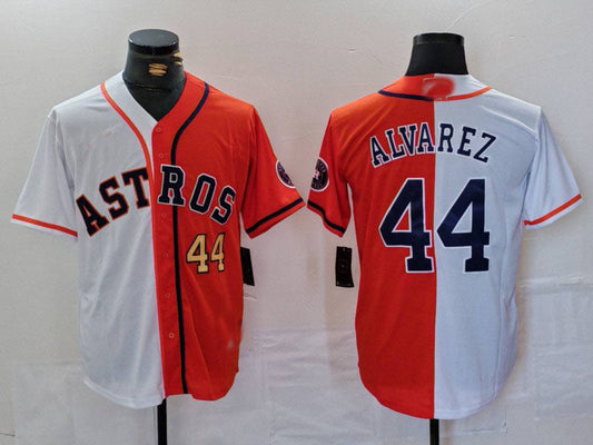 Houston Astros #44 Yordan Alvarez Number White Orange Split Stitched Baseball Jersey - Main View