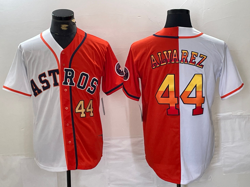 Houston Astros #44 Yordan Alvarez Number White Orange Split Stitched Baseball Jersey - Main View