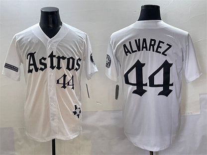 Houston Astros #44 Yordan Alvarez White Gothic 'Houston Born Barrio Raised' Limited Stitched Baseball Jersey - Main View