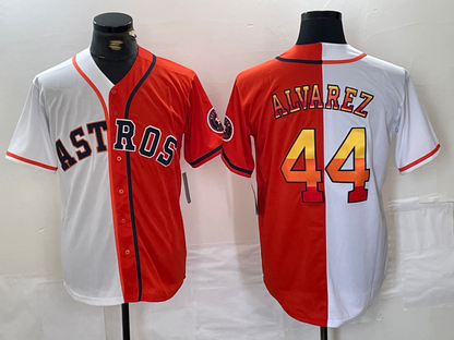 Houston Astros #44 Yordan Alvarez White Orange Split Stitched Baseball Jersey - Main View