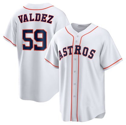 Houston Astros #59 Framber Valdez Home Replica Jersey - White Stitched Baseball Jersey - Main View