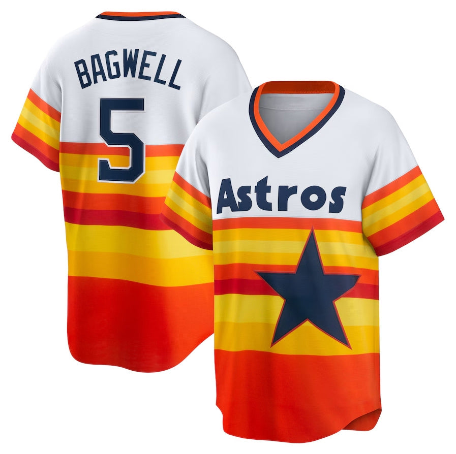 Houston Astros #5 Jeff Bagwell Home Cooperstown Collection Player Jersey - White Stitched Baseball Jersey - Main View