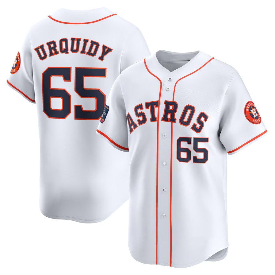 Houston Astros #65 Jose Urquidy 2024 World Tour Mexico City Series Home Limited Player Jersey - White Baseball Jerseys - Main View
