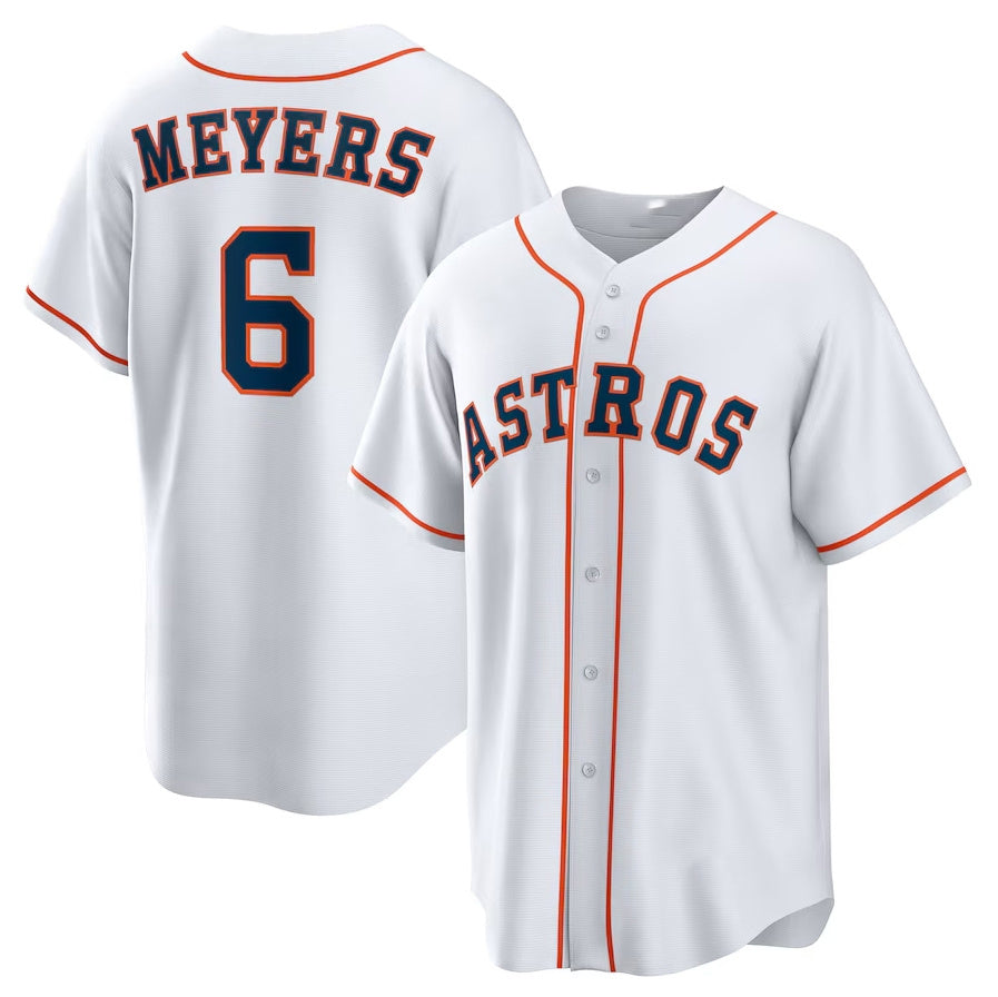 Houston Astros #6 Jake Meyers Home Replica Jersey - White Stitched Baseball Jersey - Main View