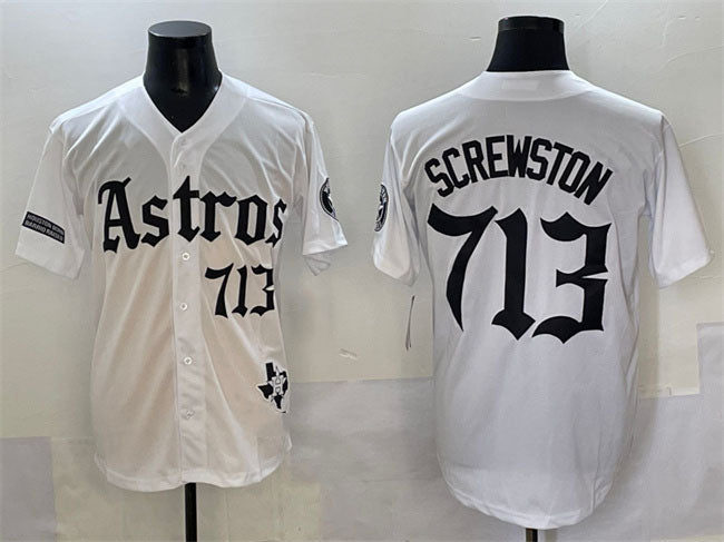 Houston Astros #713 Screwston White Gothic 'Houston Born Barrio Raised' Limited Stitched Baseball Jersey - Main View