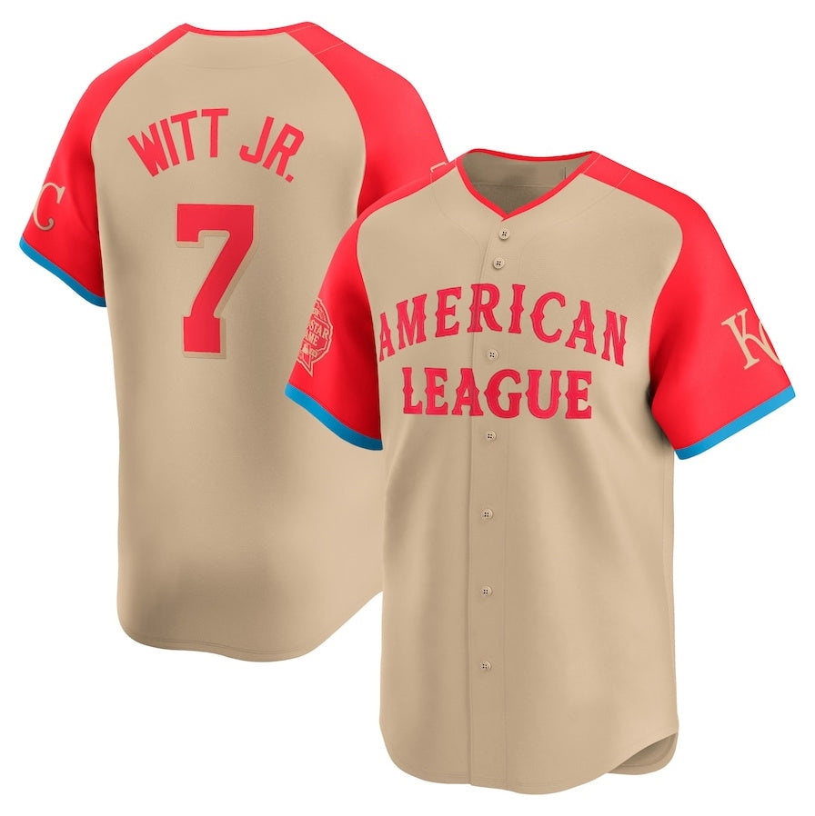 Houston Astros #7 Bobby Witt Jr. American League 2024 All-Star Game Limited Player Jersey - Cream Stitched Baseball Jersey - Main View