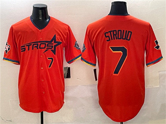 Houston Astros #7 C.J. Stroud Orange 2025 City Connect With Texas Patch Limited Stitched Baseball Jersey - Main View