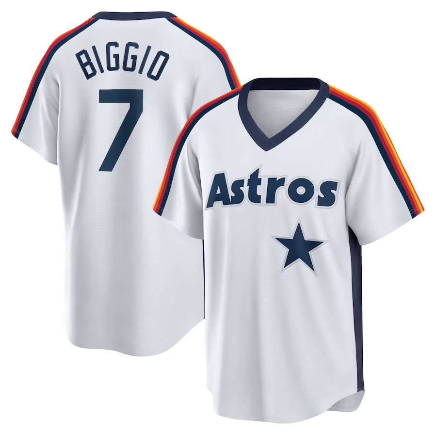 Houston Astros #7 Craig Biggio Home Cooperstown Collection Logo Player Jersey - White Stitched Baseball Jersey - Main View