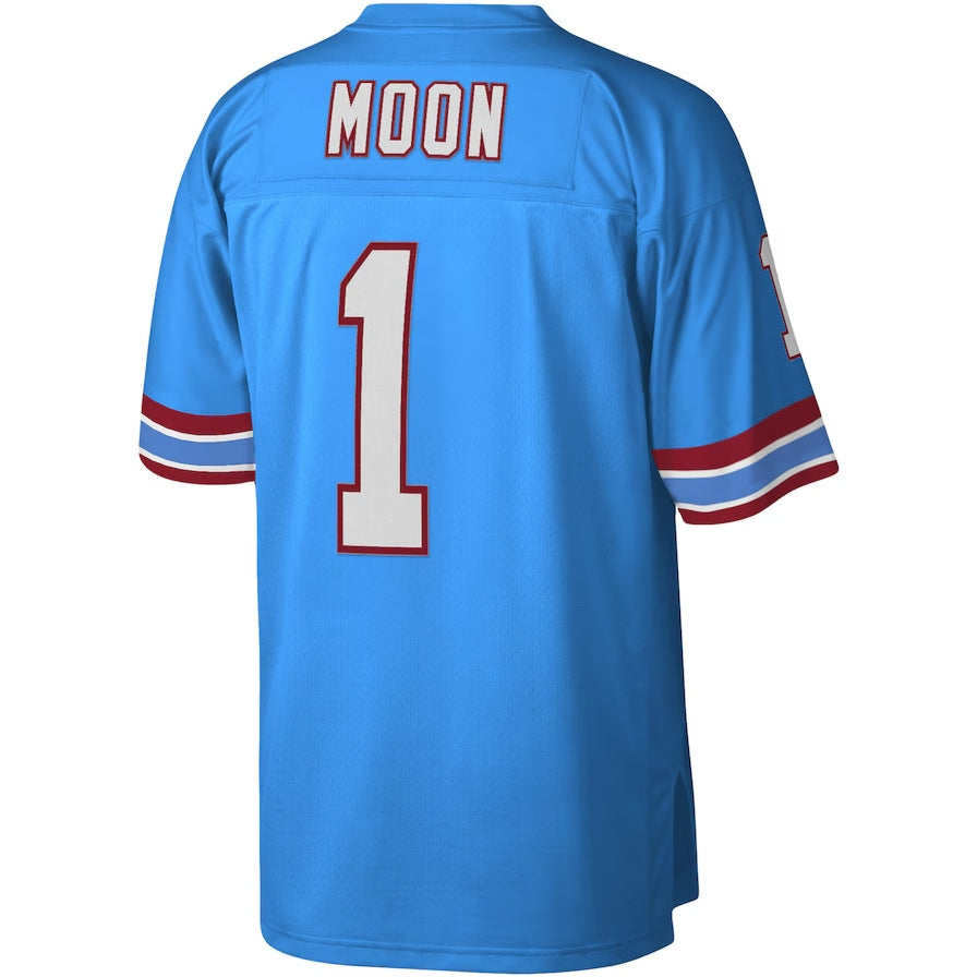 H.Oilers #1 Warren Moon Mitchell & Ness Legacy Replica Jersey - Light Blue Stitched American Football Jerseys - Main View