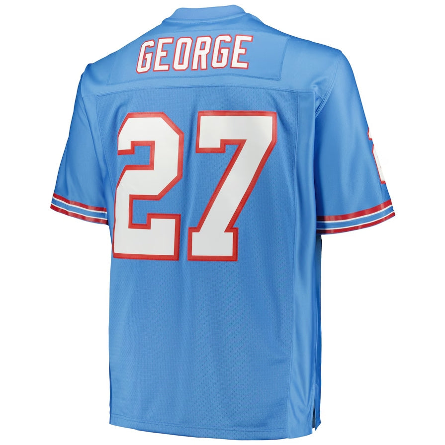 H.Oilers #27 Eddie George Mitchell & Ness Big & Tall 1997 Legacy Retired Player Jersey - Light Blue Stitched American Football Jerseys - Main View