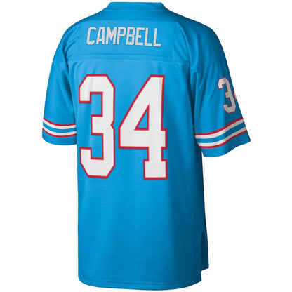 H.Oilers #34 Earl Campbell Mitchell & Ness Legacy Replica Jersey - Light Blue Stitched American Football Jerseys - Main View