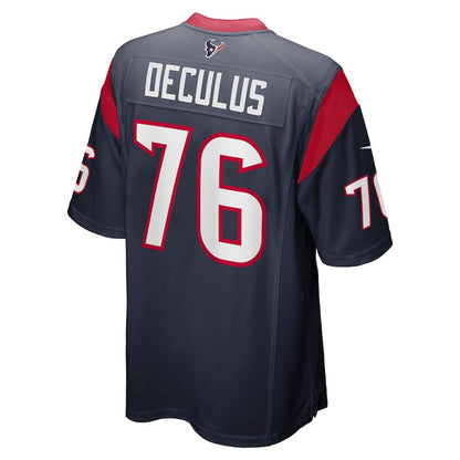 H.Texans #76 Austin Deculus Navy Game Player Jersey Stitched American Football Jerseys - Main View