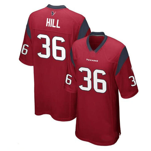 H.Texans #36 Brandon Hill Alternate Game Jersey - Red Stitched American Football Jerseys - Main View
