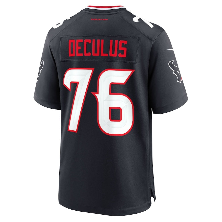 H.Texans #76 Austin Deculus Navy Team Game American Football Jersey - Main View