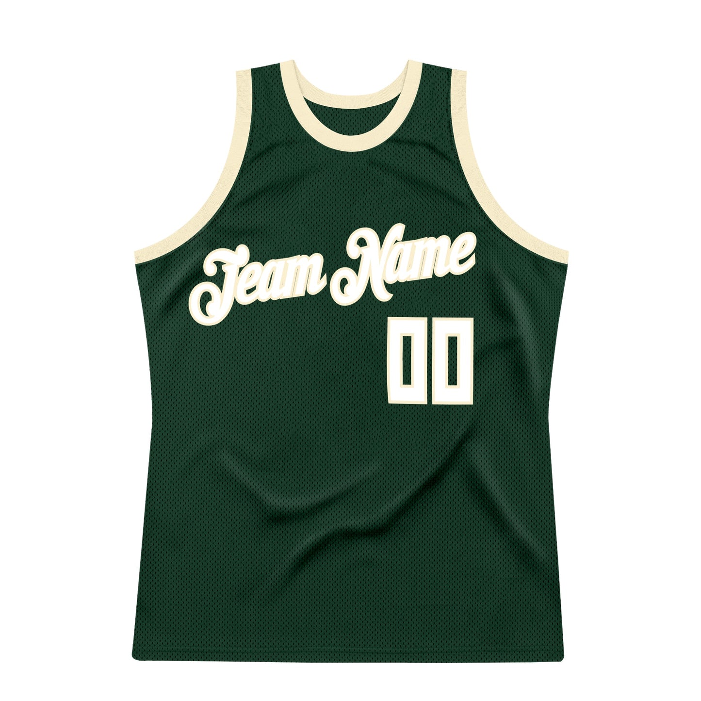 Custom Hunter Green White-Cream Authentic Throwback Basketball Jersey view 6