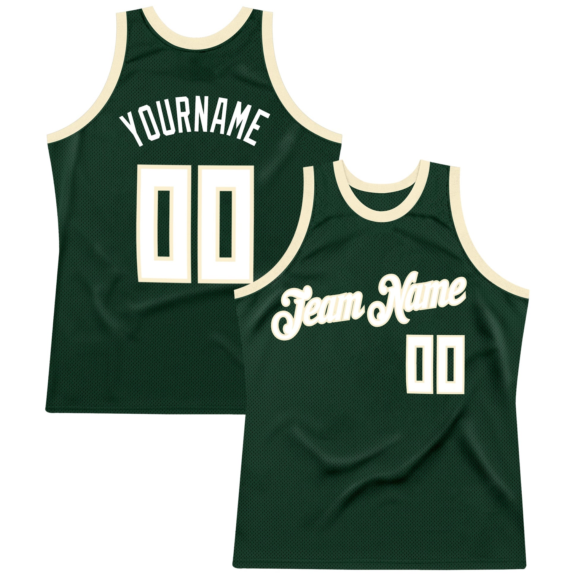 Custom Hunter Green White-Cream Authentic Throwback Basketball Jersey - Main View