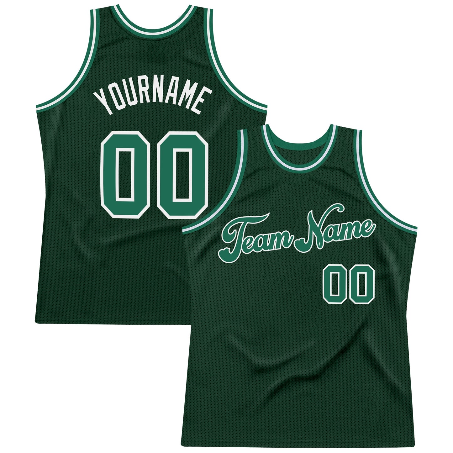 Custom Hunter Green Kelly Green-White Authentic Throwback Basketball Jersey - Main View