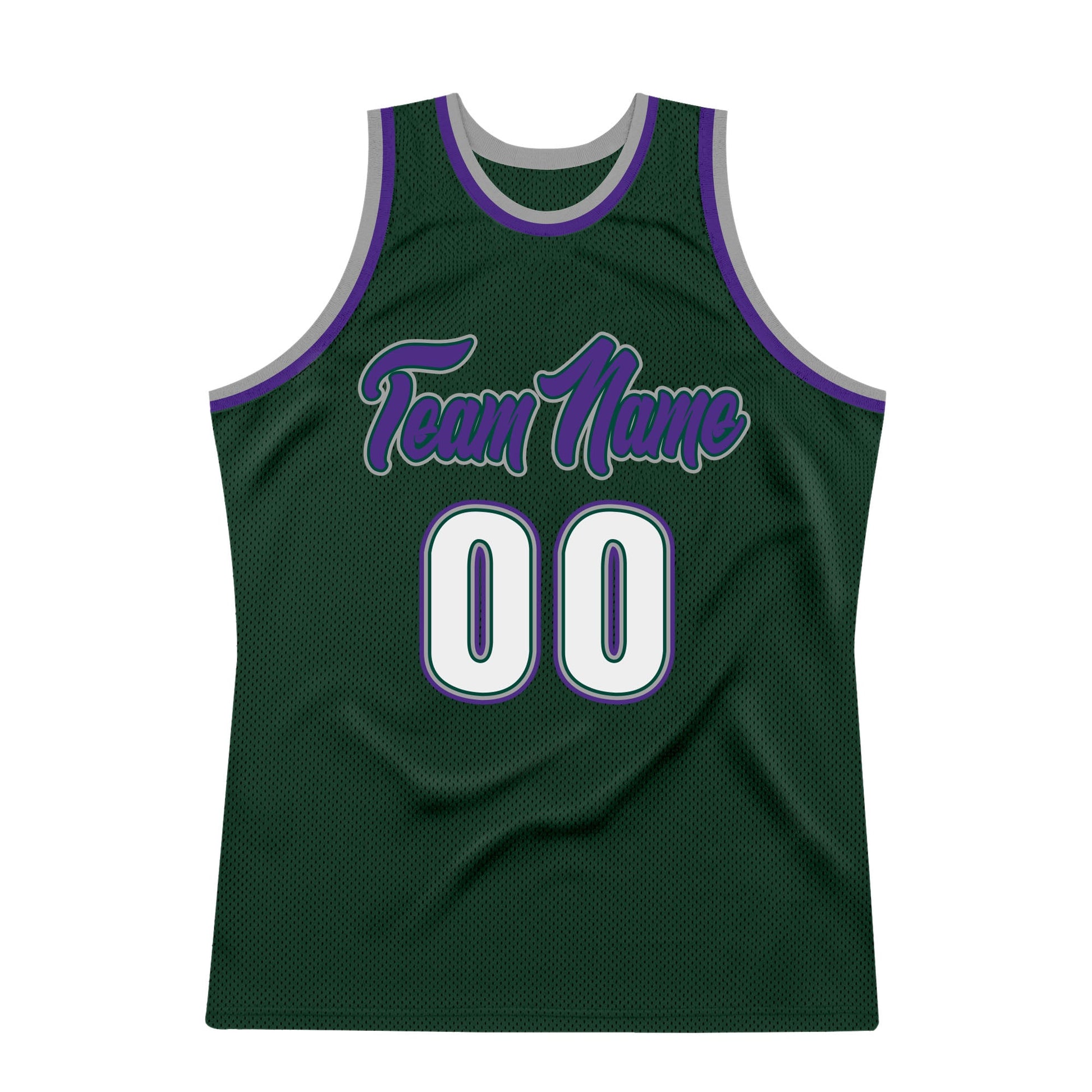 Custom Hunter Green White-Purple Authentic Throwback Basketball Jersey view 7