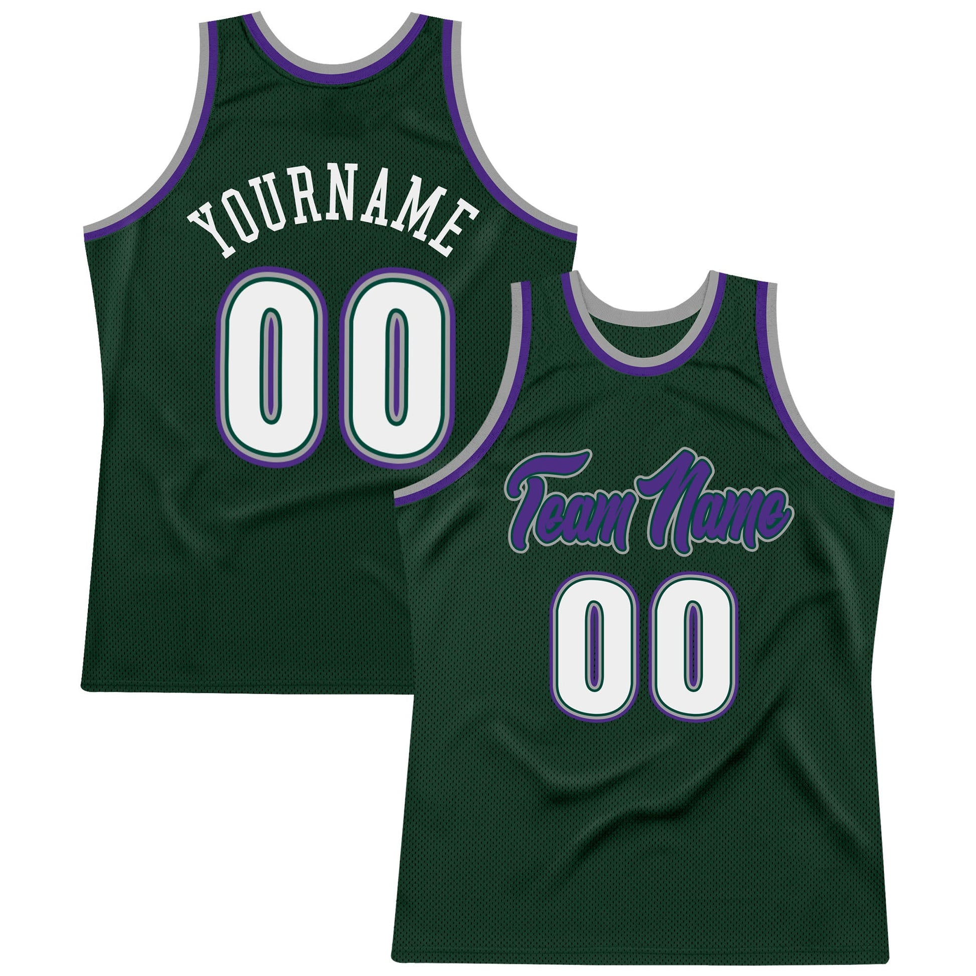 Custom Hunter Green White-Purple Authentic Throwback Basketball Jersey - Main View